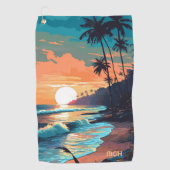 Aangepaste Monogram Tropical Beach Sunset Golfhanddoek (Voorkant)