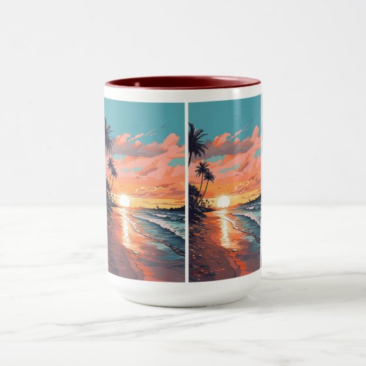 Aangepaste Monogram Tropical Beach Sunset Mok (Midden)