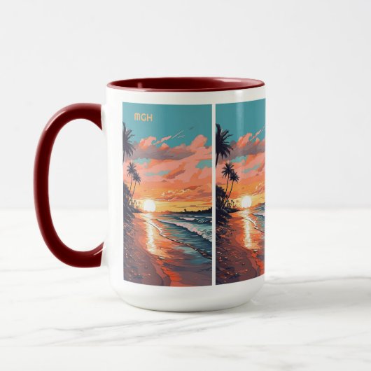 Aangepaste Monogram Tropical Beach Sunset Mok (Links)