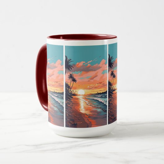 Aangepaste Monogram Tropical Beach Sunset Mok (Voorkant links)