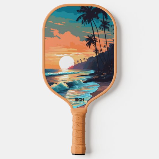 Aangepaste Monogram Tropical Beach Sunset Pickleball Paddle (Achterkant)