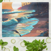 Aangepaste Monogram Tropical Beach Sunset Theedoek (Gevouwen)