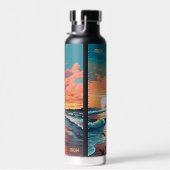 Aangepaste Monogram Tropical Beach Sunset Waterfles (Rechts)