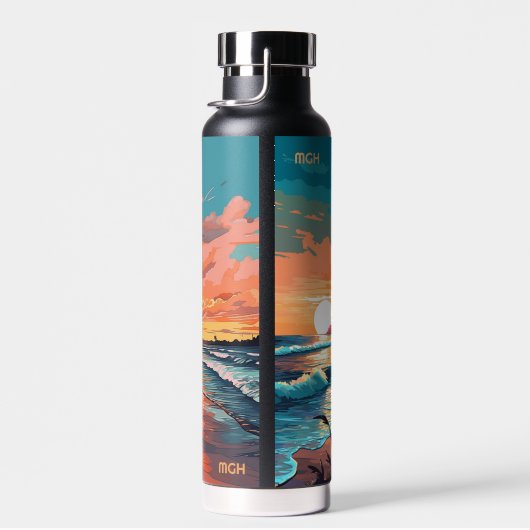 Aangepaste Monogram Tropical Beach Sunset Waterfles (Rechts)