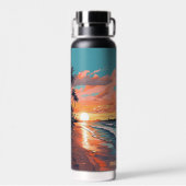 Aangepaste Monogram Tropical Beach Sunset Waterfles (Achterkant)