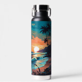 Aangepaste Monogram Tropical Beach Sunset Waterfles (Voorkant)