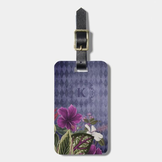 Aangepaste monogram tropische bloemen bagagelabel (Voorkant verticaal)