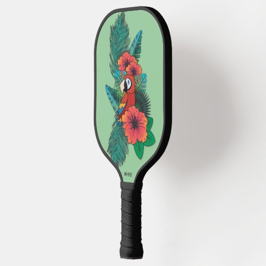 Aangepaste monogram tropische papegaai pickleball paddle (Links)
