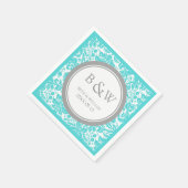 Aangepaste Monogram Trouwservet Aqua Gray Damask Servetten (Hoek)