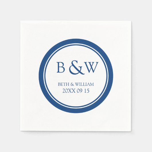 Aangepaste Monogram Trouwservet Blauw Servet (Voorkant)