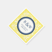 Aangepaste Monogram Trouwservet Geel Blauw Damast Servetten (Hoek)