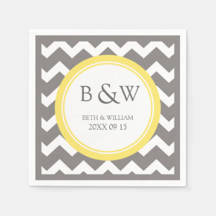Aangepaste Monogram Trouwservet Geel Grijs Chevron Servetten