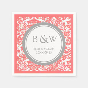 Aangepaste Monogram Trouwservet Koraal Grijs Damas Servetten