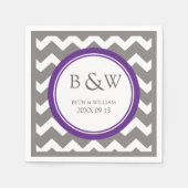 Aangepaste Monogram Trouwservet Plum Grey Chevron Servetten (Voorkant)