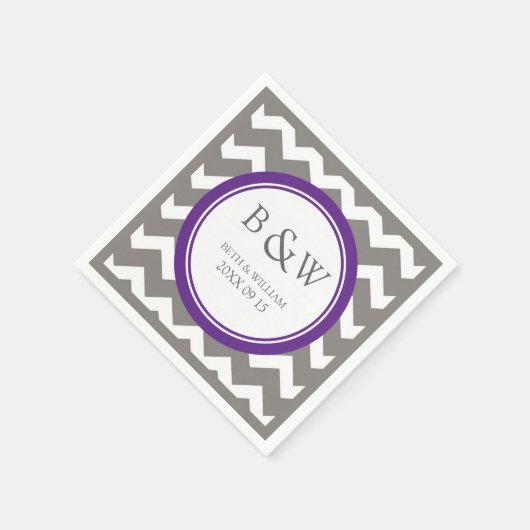 Aangepaste Monogram Trouwservet Plum Grey Chevron Servetten (Hoek)