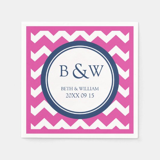 Aangepaste Monogram Trouwservet Roze Blauw Chevron Servetten (Voorkant)