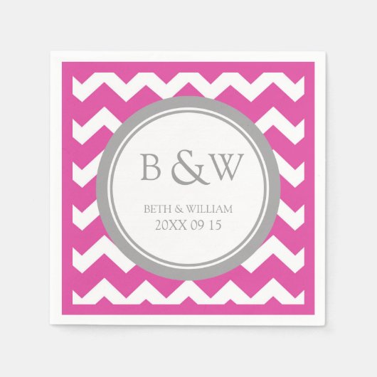 Aangepaste Monogram Trouwservet Roze Grijs Chevron Servetten (Voorkant)