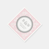 Aangepaste Monogram Trouwservet Roze Grijs Damast Servetten (Hoek)