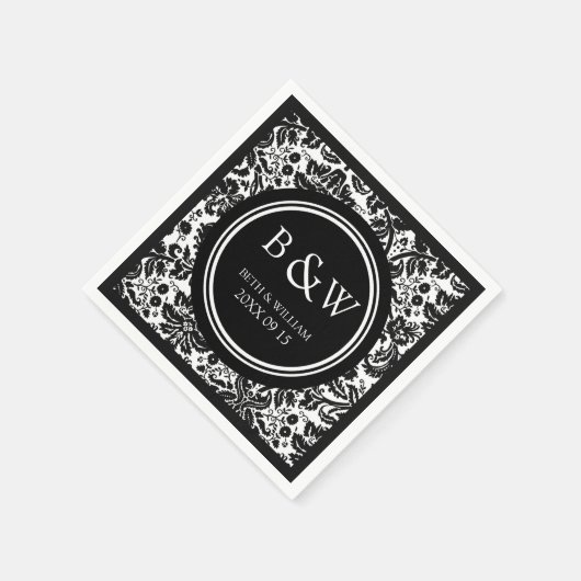 Aangepaste Monogram Trouwservet Zwart Wit Damast Servetten (Hoek)