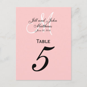 Aangepaste Monogram Trouwtafel Nummer Roze Briefkaart