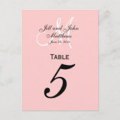 Aangepaste Monogram Trouwtafel Nummer Roze Briefkaart (Voorkant)