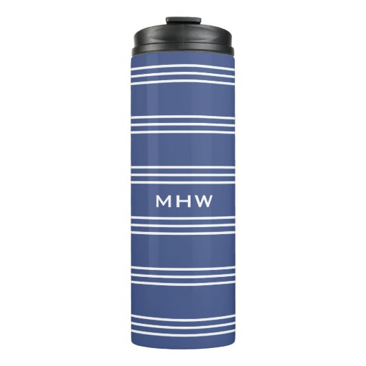Aangepaste monogram-tumblaar voor marineblauw Stri Thermosbeker (Voorkant)