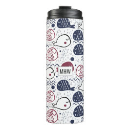 aangepaste monogram-tumbler van Cute Fish Pattern Thermosbeker