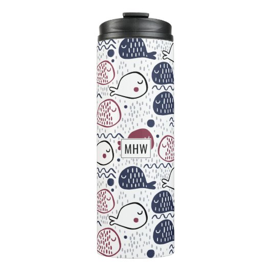 aangepaste monogram-tumbler van Cute Fish Pattern Thermosbeker (Voorkant)