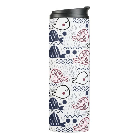 aangepaste monogram-tumbler van Cute Fish Pattern Thermosbeker (Gedraaid links)