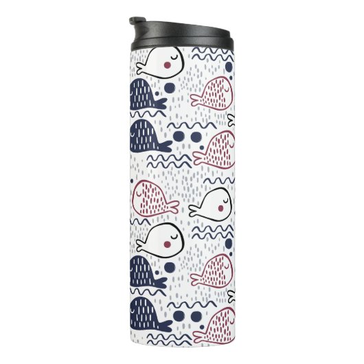 aangepaste monogram-tumbler van Cute Fish Pattern Thermosbeker (Geroteerd rechts)