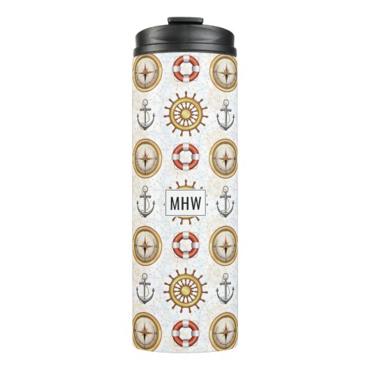 Aangepaste monogram-tumbler van het Nautical Patte Thermosbeker (Voorkant)