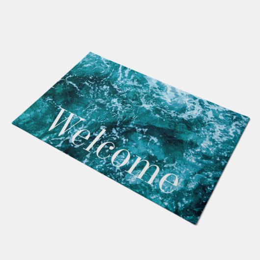 Aangepaste Monogram Turquoise Zee Waves Deurmat (Schuin)