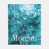 Aangepaste Monogram Turquoise Zee Waves Fleece Deken (Voorkant)