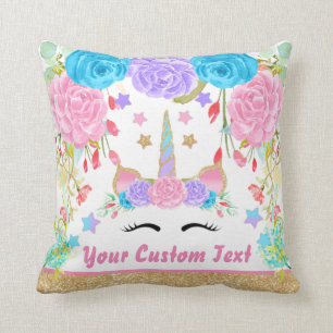Aangepaste monogram Unicorn Waterverf bloem Kussen