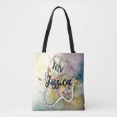 Aangepaste monogram urse Floral Stethoscoop Tote Bag (Voorkant)