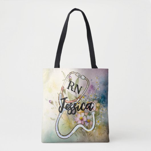Aangepaste monogram urse Floral Stethoscoop Tote Bag (Voorkant)