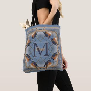 Aangepaste Monogram Uw Initiële Blauwe Vogel Natuu Tote Bag