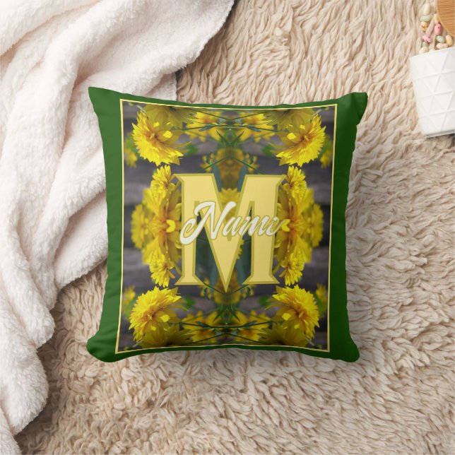 Aangepaste Monogram Uw Initiële Naam Gele Bloemen Kussen (Deken)