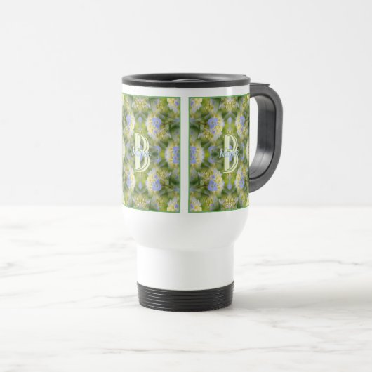 Aangepaste monogram Uw initiële naam Hydrangea blo Reisbeker (Voorkant rechts)