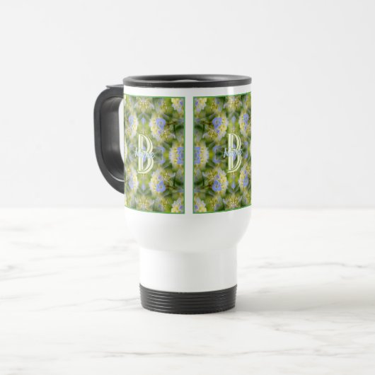 Aangepaste monogram Uw initiële naam Hydrangea blo Reisbeker (Voorkant links)