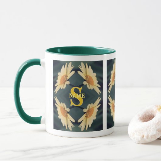 Aangepaste Monogram Uw Initiële Naam Madeliefjes K Mok (Met donut)