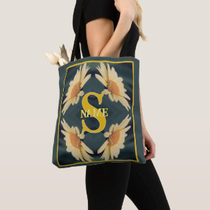 Aangepaste Monogram Uw Initiële Naam Madeliefjes K Tote Bag