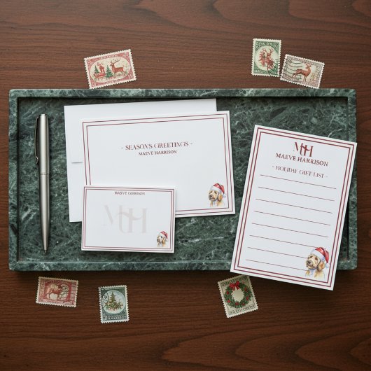 Aangepaste Monogram Vakantie Golden Doodle Santa H Post-it® Notes