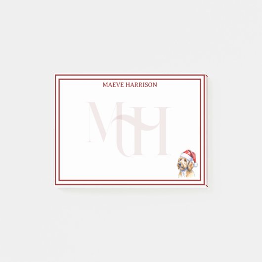Aangepaste Monogram Vakantie Golden Doodle Santa H Post-it® Notes (Voorkant)