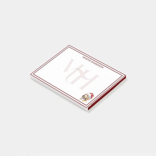 Aangepaste Monogram Vakantie Golden Doodle Santa H Post-it® Notes (Schuin)