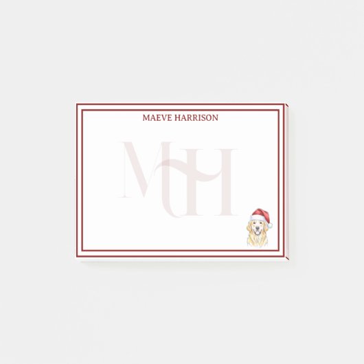 Aangepaste Monogram Vakantie Golden Retriever Sant Post-it® Notes (Voorkant)