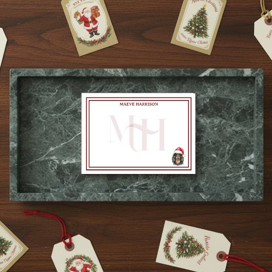 Aangepaste Monogram Vakantie Teckel Santa Hat Post-it® Notes