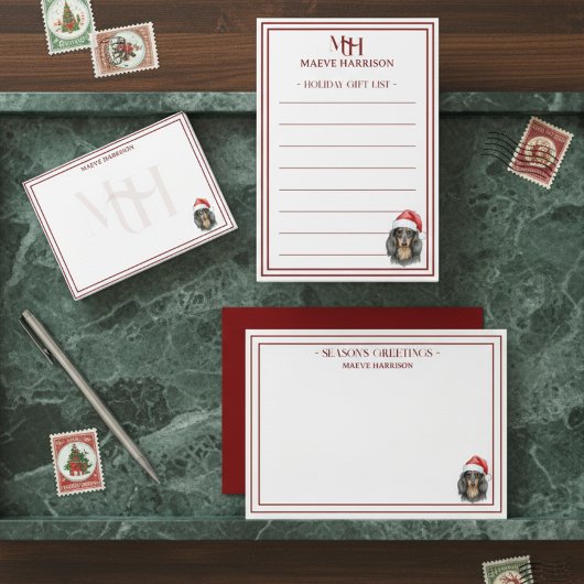 Aangepaste Monogram Vakantie Teckel Santa Hat Post-it® Notes