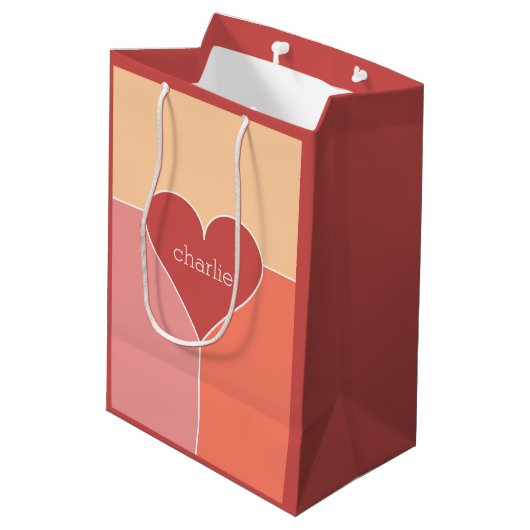 Aangepaste monogram van het Hart Patroon tassen Medium Cadeauzakje (Achterkant Gekanteld)