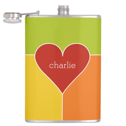 aangepaste monogram van het Heart Pattern-kolf Heupfles (Geopend)